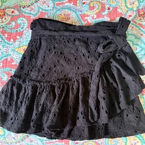 Black Ruffled Wrap Mini Skirt